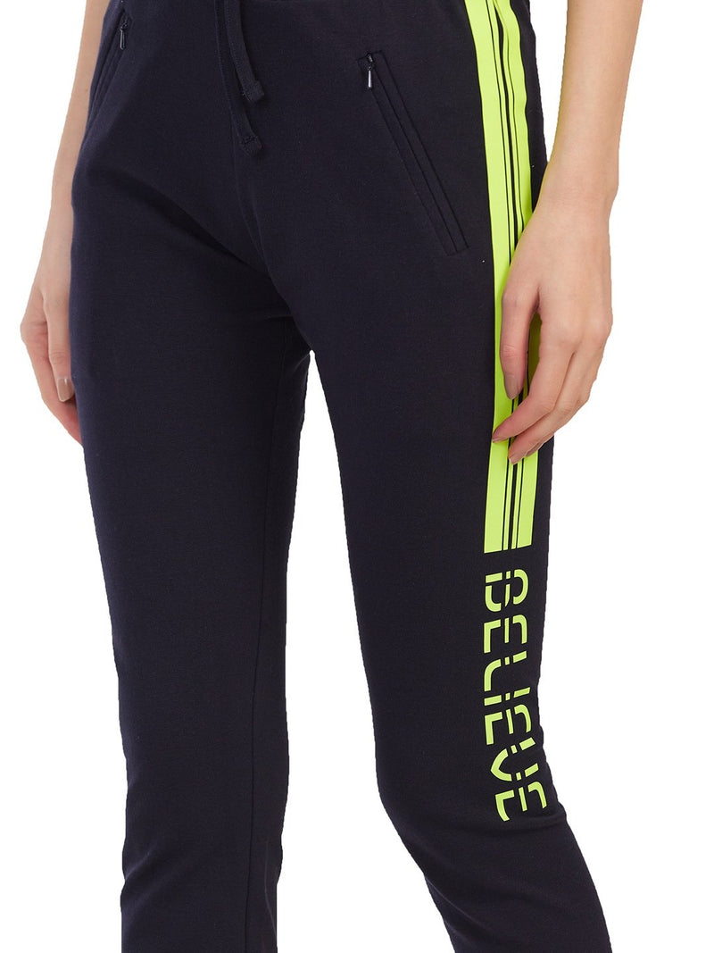 Navy Solid Fitting Track Pant for womens