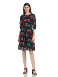 Trendy_Rose_printed Black_Dress