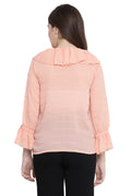 Ruffled Bell Sleeve Buttoned Top