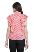 Ruffled Buttoned Sleeveless Shirt