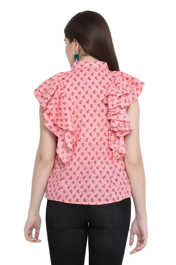 Ruffled Buttoned Sleeveless Shirt