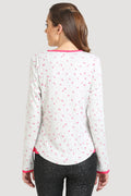 V Neck Placket Full Sleeve Rib Top - MODA ELEMENTI