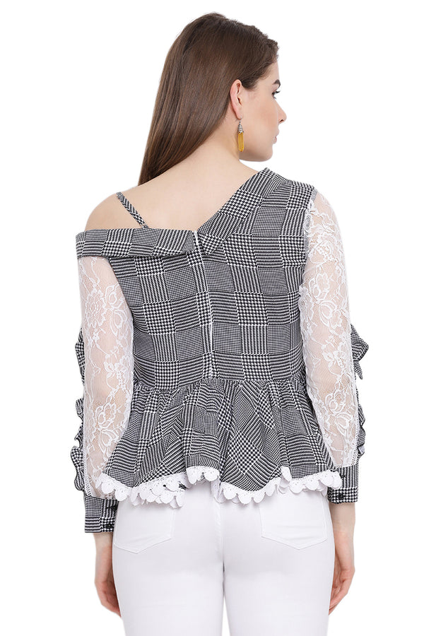 Houndstooth Single Off Shoulder Pattern Top