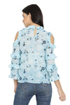 Flower art Sleeve Top_Tie Neck Top