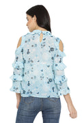 Flower art Sleeve Top_Tie Neck Top