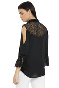 Solid Black Lace Casual Top