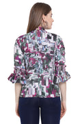 Abstract Printed Bell Sleeve Top