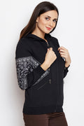 Black Paisley Zipper Hood Sweatshirt