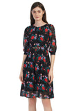 Trendy_Rose_printed Black_Dress