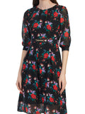 Trendy_Rose_printed Black_Dress