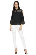 Solid Black Lace Casual Top