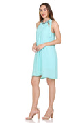 Knee Length Sleeveless Sky Blue Dress