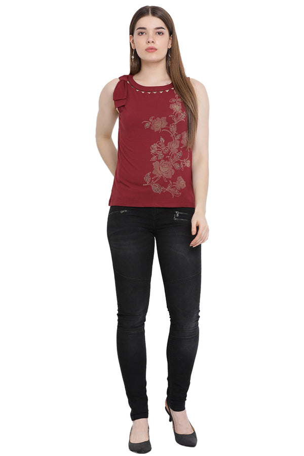 Neck Cut Out Casual Printed Top