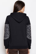 Black Paisley Zipper Hood Sweatshirt