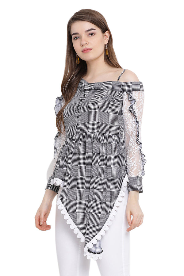 Houndstooth Single Off Shoulder Pattern Top