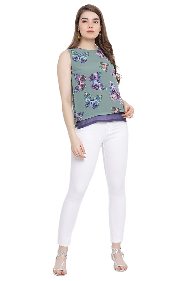 Butterfly Printed Sleeveless Top