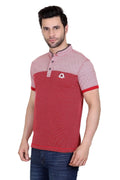 Self Design Men Mandarin Collar Red T-Shirt