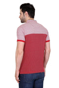 Self Design Men Mandarin Collar Red T-Shirt