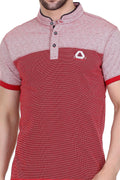 Self Design Men Mandarin Collar Red T-Shirt