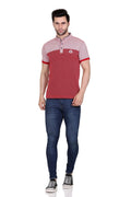 Self Design Men Mandarin Collar Red T-Shirt