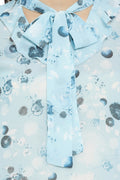 Flower art Sleeve Top_Tie Neck Top
