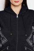 Black Paisley Zipper Hood Sweatshirt
