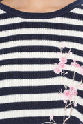 Striped Floral Full Sleeve Jumper
