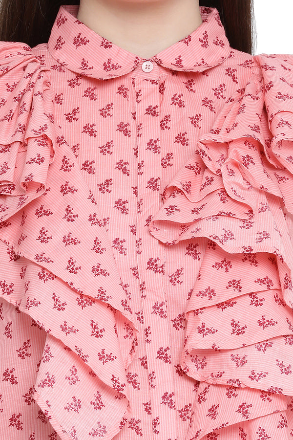 Ruffled Buttoned Sleeveless Shirt