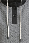 Full Sleeve Neck Buttoned Hooded Sweatshirt - MODA ELEMENTI