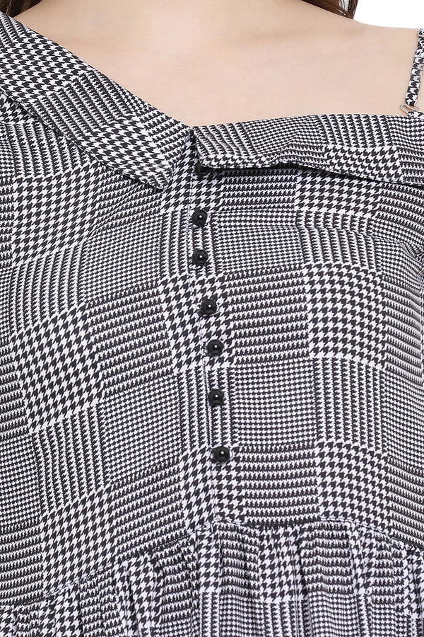 Houndstooth Single Off Shoulder Pattern Top