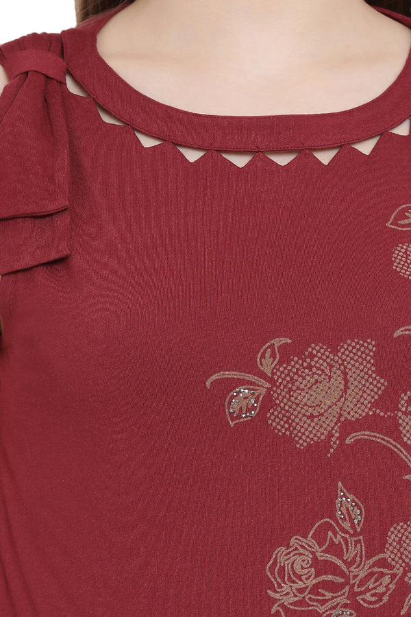 Neck Cut Out Casual Printed Top