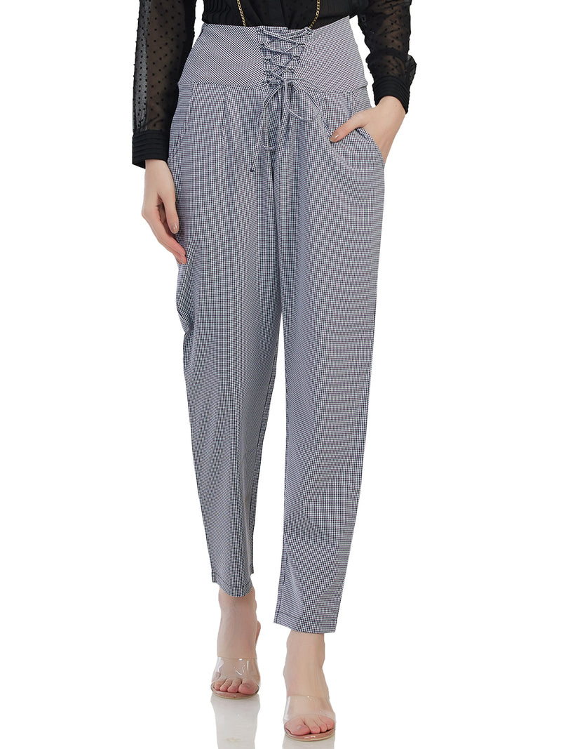 High waist grey check trouser