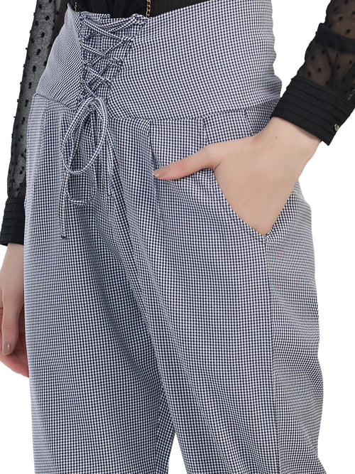 High waist grey check trouser