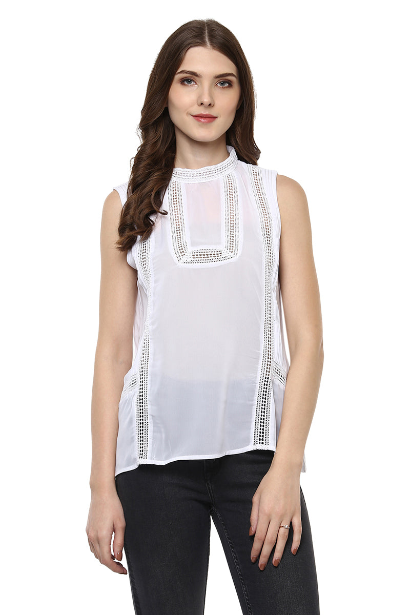 High Neck Lace Casual Top - MODA ELEMENTI