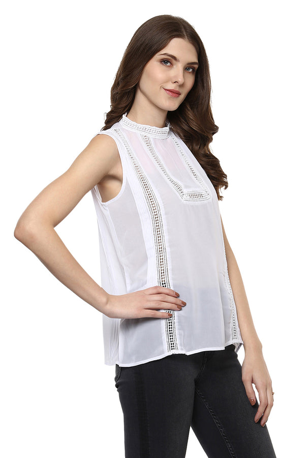 High Neck Lace Casual Top - MODA ELEMENTI