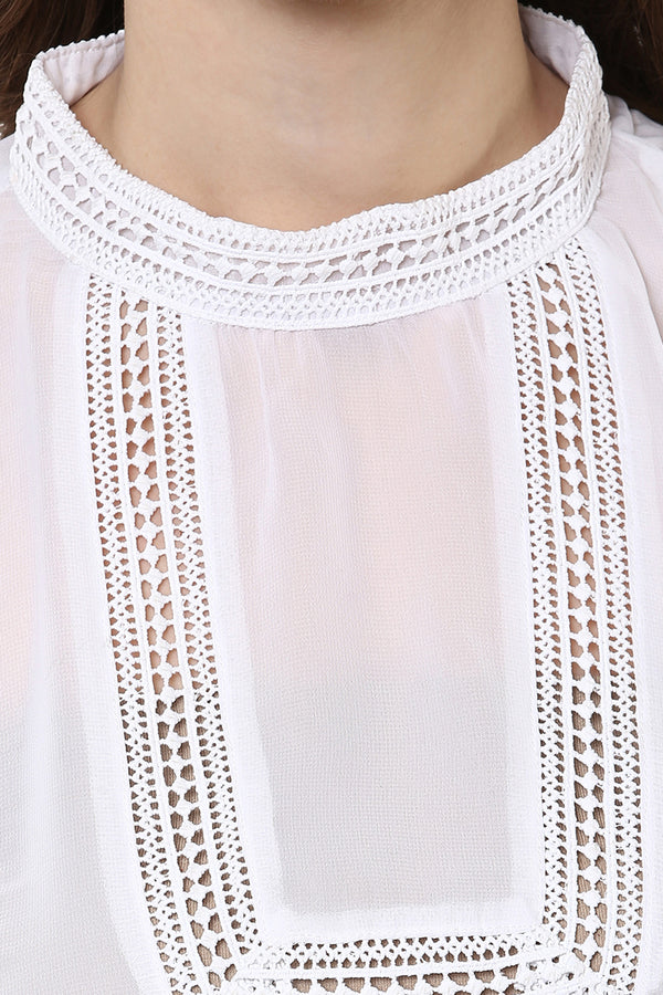 High Neck Lace Casual Top - MODA ELEMENTI
