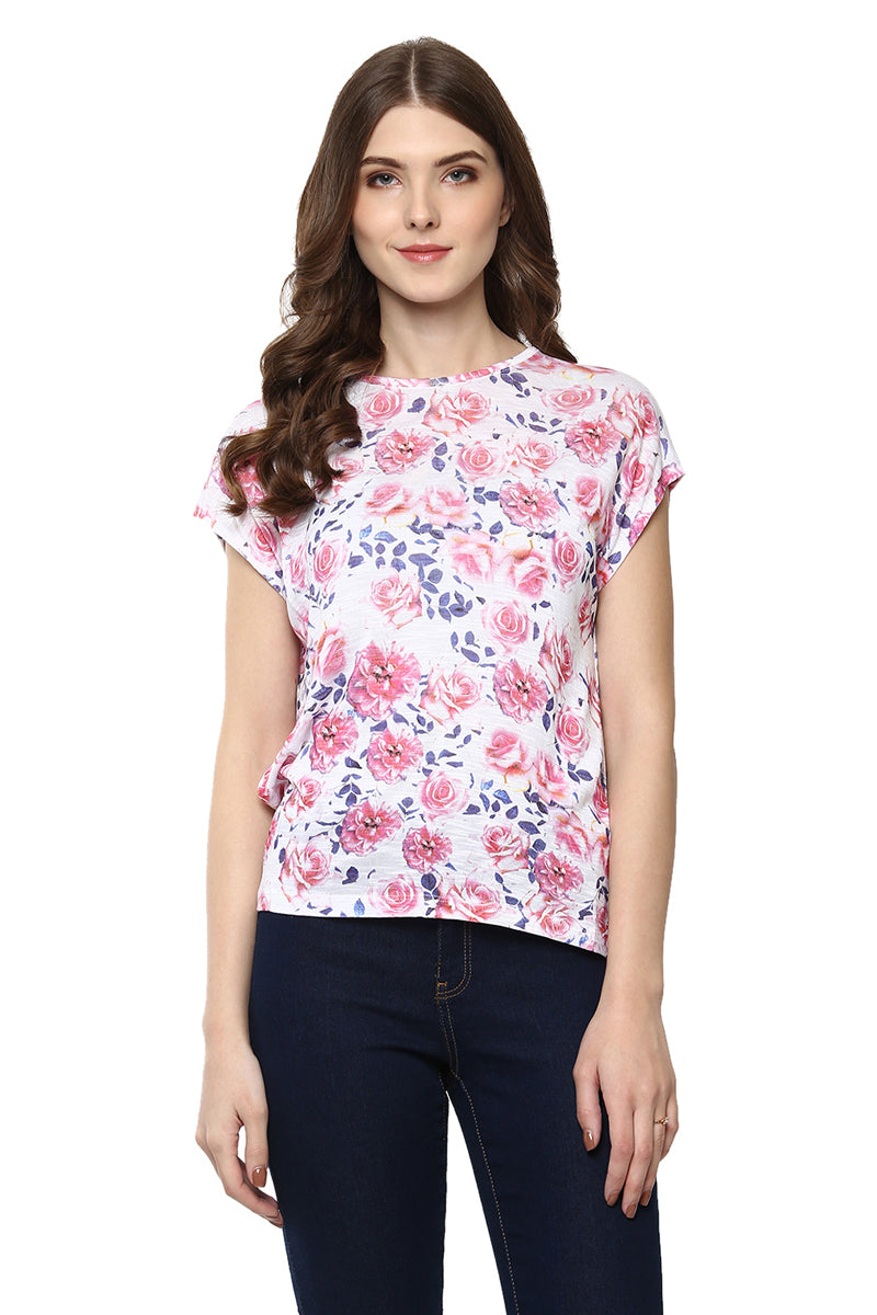 Floral Round Neck Short Sleeve Casual Top - MODA ELEMENTI