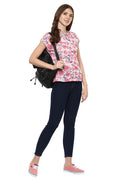 Floral Round Neck Short Sleeve Casual Top - MODA ELEMENTI