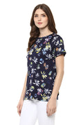 Floral Printed Round Neck Casual Top - MODA ELEMENTI