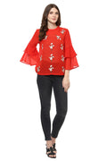 Floral Embroidery Bell Sleeve Top - MODA ELEMENTI