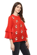 Floral Embroidery Bell Sleeve Top - MODA ELEMENTI