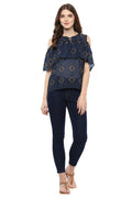 Cold Shoulder Self Designed Casual Top