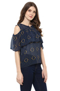 Cold Shoulder Self Designed Casual Top