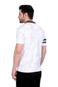 Abstract Men Mandarin Collar White T-Shirt