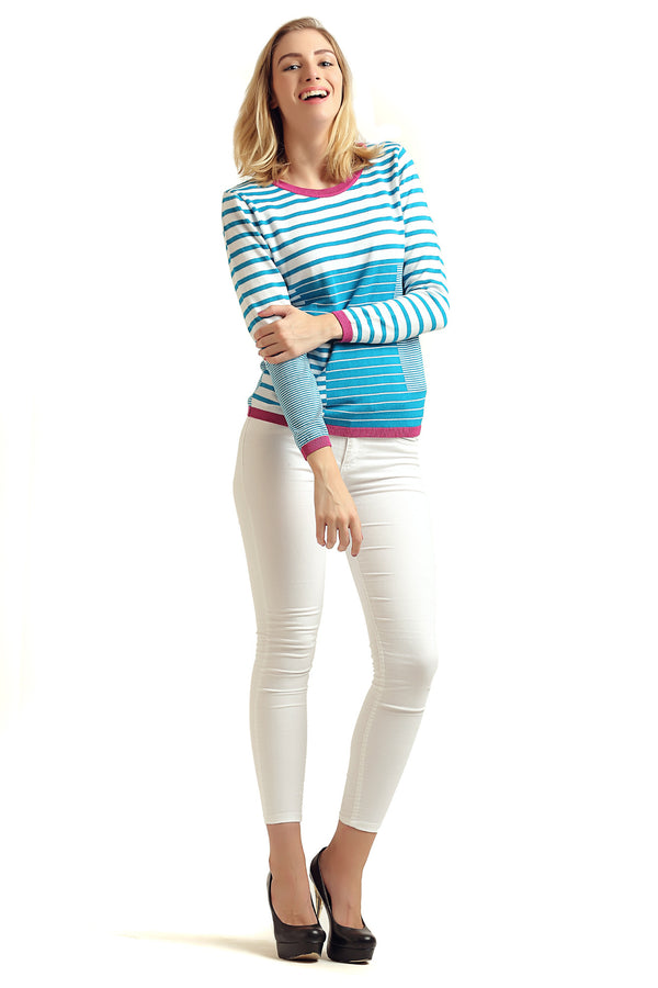 Striped U Neck Jumper - MODA ELEMENTI