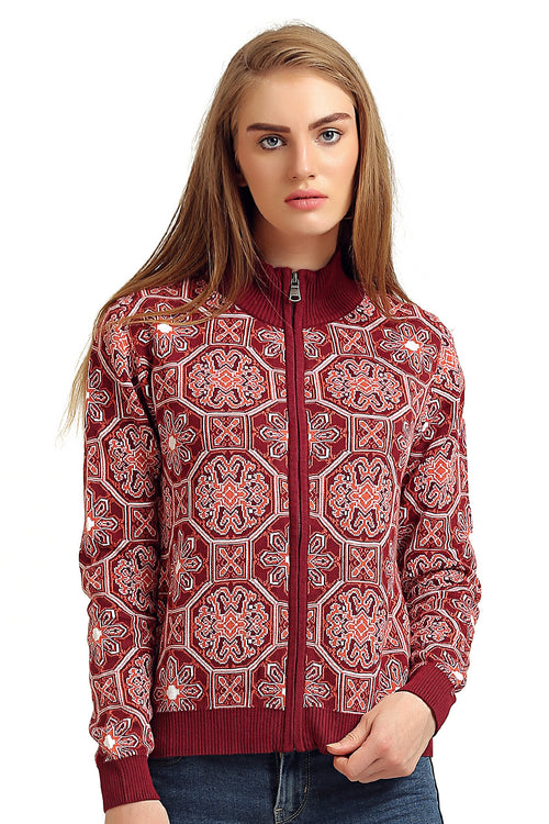 Printed Full Sleeve Zipped Cardigan - MODA ELEMENTI