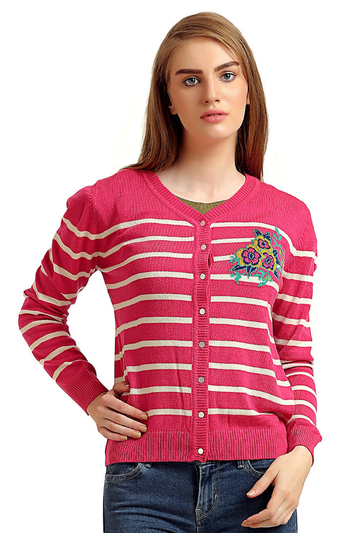 Front Buttoned Striped Cardigan - MODA ELEMENTI