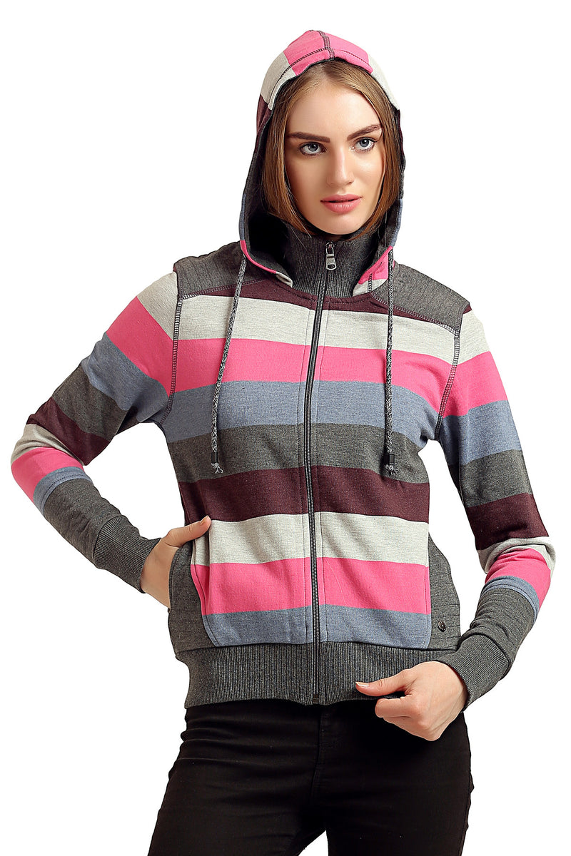 Full Sleeve Multicolor Zipper Hooded Sweatshirt - MODA ELEMENTI
