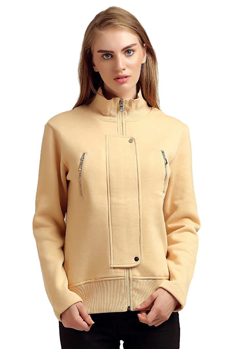 Solid Front Zipper Panel Sweatshirt - MODA ELEMENTI