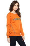 Solid Boat Neck Front Embroidered Sweatshirt